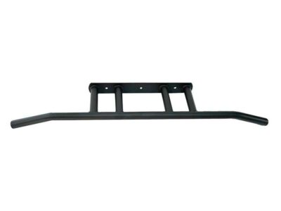 Black steel wall mounted pull up bar with several grip positions and two wall brackets