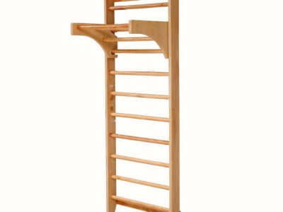 Pine Swedish ladder wall bars with ten rungs and a pull-up bar at the top